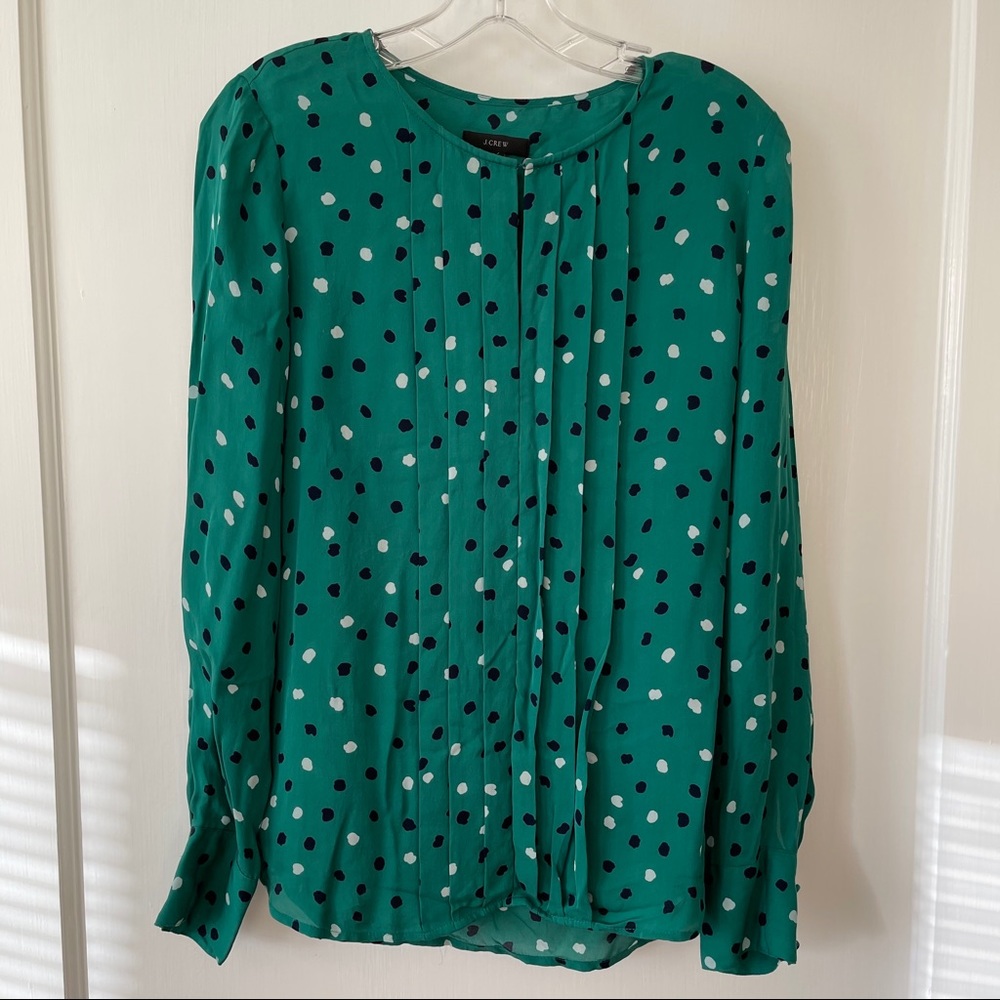 J. Crew green polka dot blouse